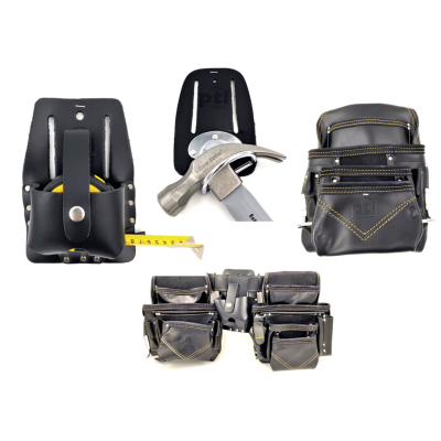 PTI Premium Black Leather Adjustable Double Carpenter Tool Belt