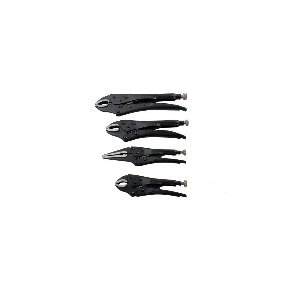 US Pro 4pc Locking Pliers Set-3 Curved +1 Straight Jaw