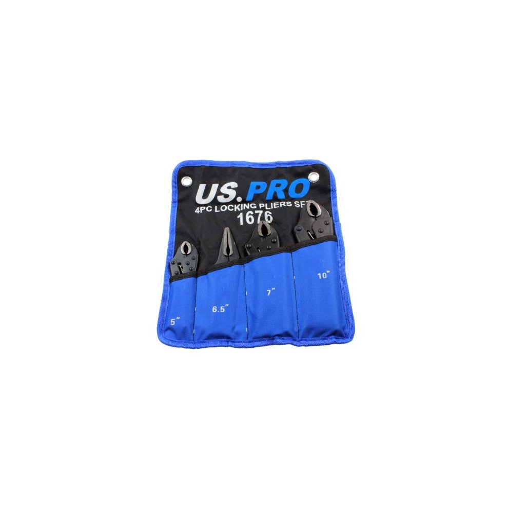 US Pro 4pc Locking Pliers Set-3 Curved +1 Straight Jaw