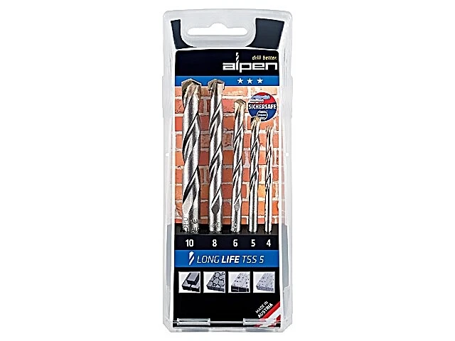 [A007001051] Alpen 5pc Tungsten Carbide Masonry Drill 4mm-10mm