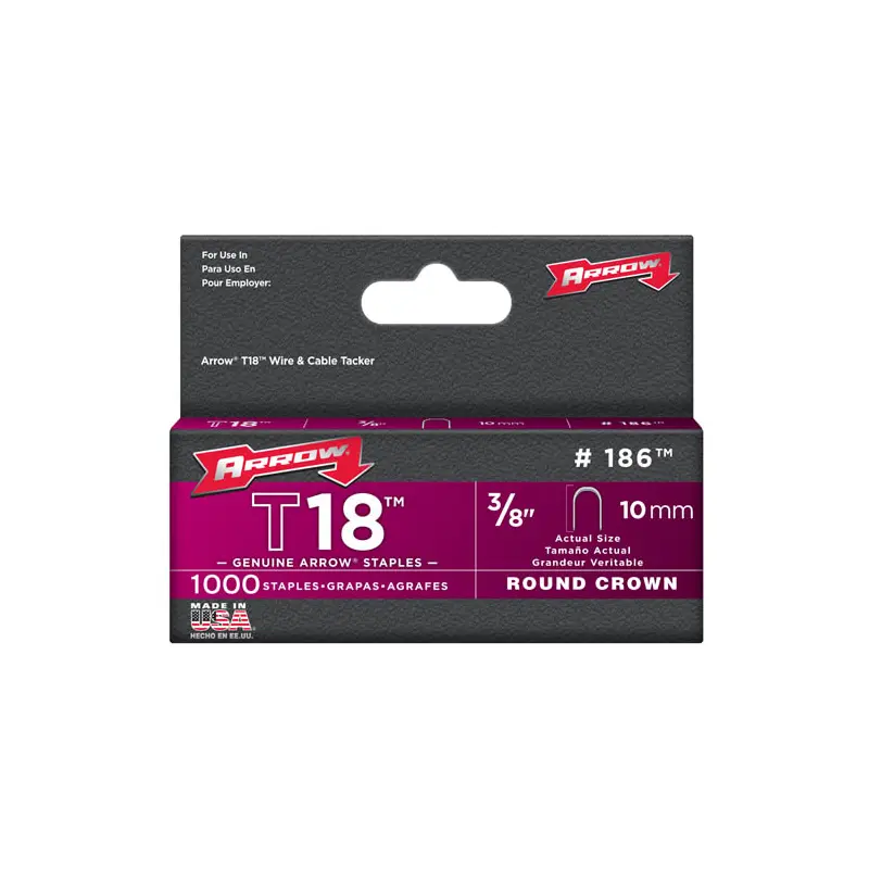 Arrow T18 3/8" -10mm Round Crown Staples pk1000