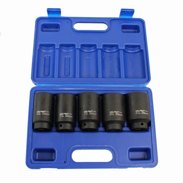 US PRO 5pc 1/2" Drive 12pt Deep Impact Hub Nut Sockets Set