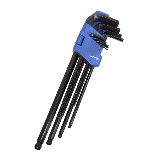 US PRO 9pc Extra Long Metric Ball End Hex Key Set