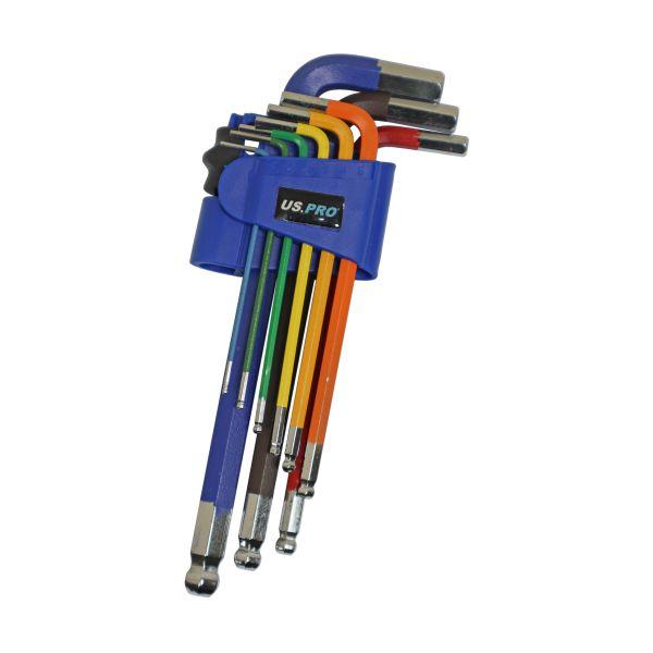 [BER1633] US PRO 9pc Multicoloured Metric Long Ball End Hex Key Set