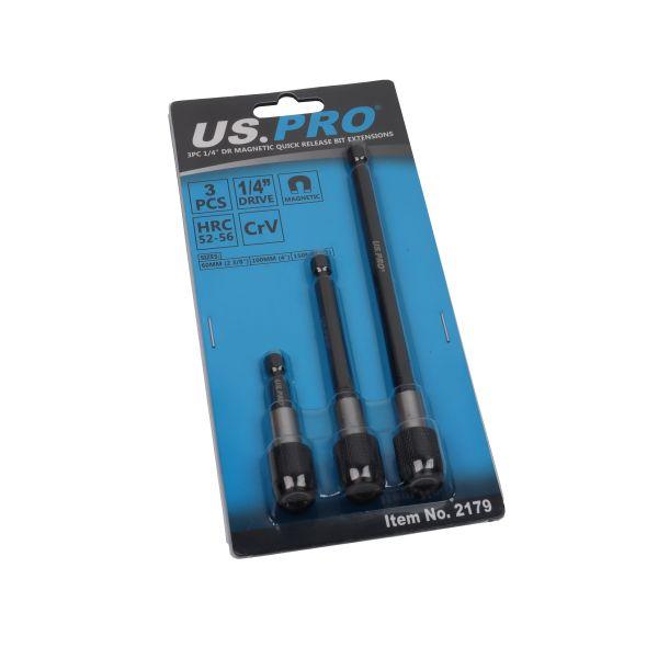 US PRO 3pc 1/4" Drive Magnetic Quick Release Bit Extensions
