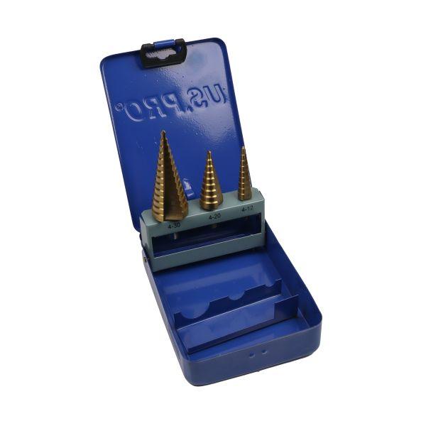 US PRO 3pc HSS Step Drill Bit Set Titanium Coated
