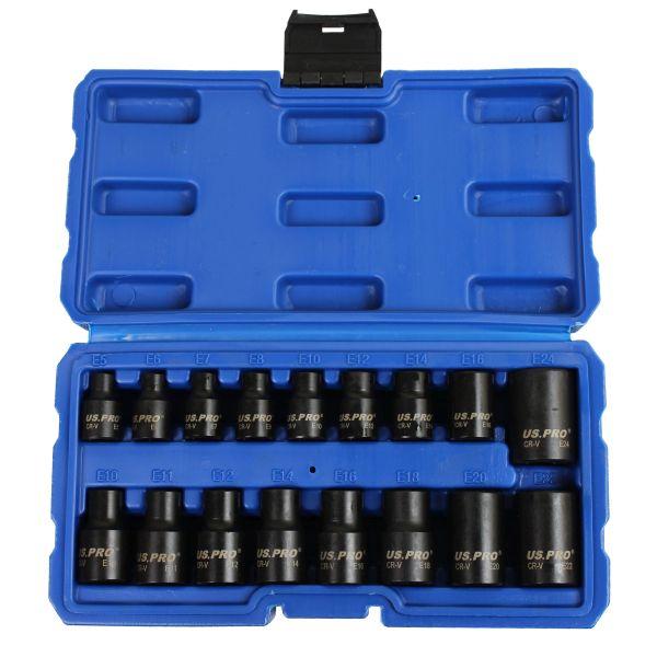 US PRO 17pc 3/8" and 1/2" Drive Impact E-Torx Socket Set