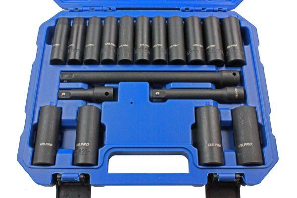 US PRO 18pc 1/2" Drive Deep Impact Socket & Extension Set 10-24mm