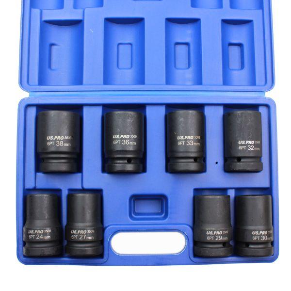 US PRO 8pc 1" Drive Deep Impact Sockets Metric 24-38mm