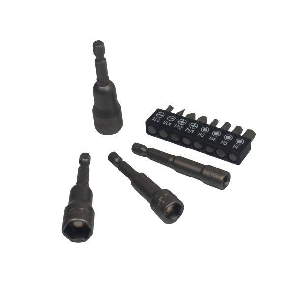 [BER7169] US PRO 15pc 1/4" Hex Drive Magnetic Impact Nut Driver & Bit Set Metric