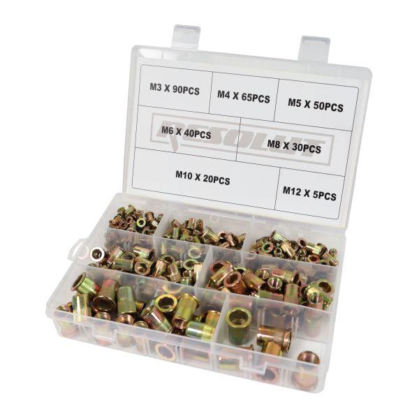 [BER9200] Resolut 300pc Assorted Blind Threaded Steel Rivet M3-M12
