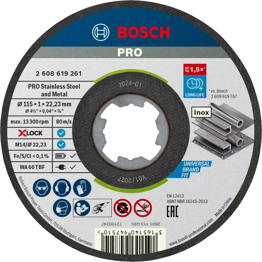 BOSCH 115MM THIN X-LOCK DISC TIN 10