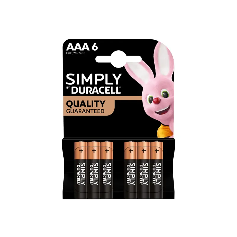 Duracell Simply AAA Batteries MN2400 6 Per Card