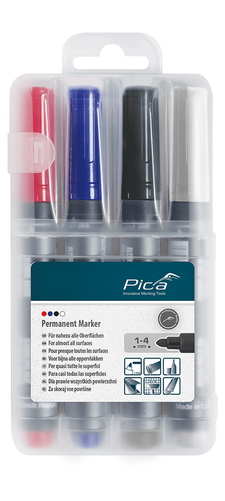 Pica Classic Bullet Point-Pen 4pk Colours Red Blue Black White