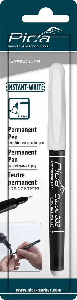 [PICA532-52-SB] Pica Classic Permanent-Pen Instant White Round Tip 1-2mm Blister Pack