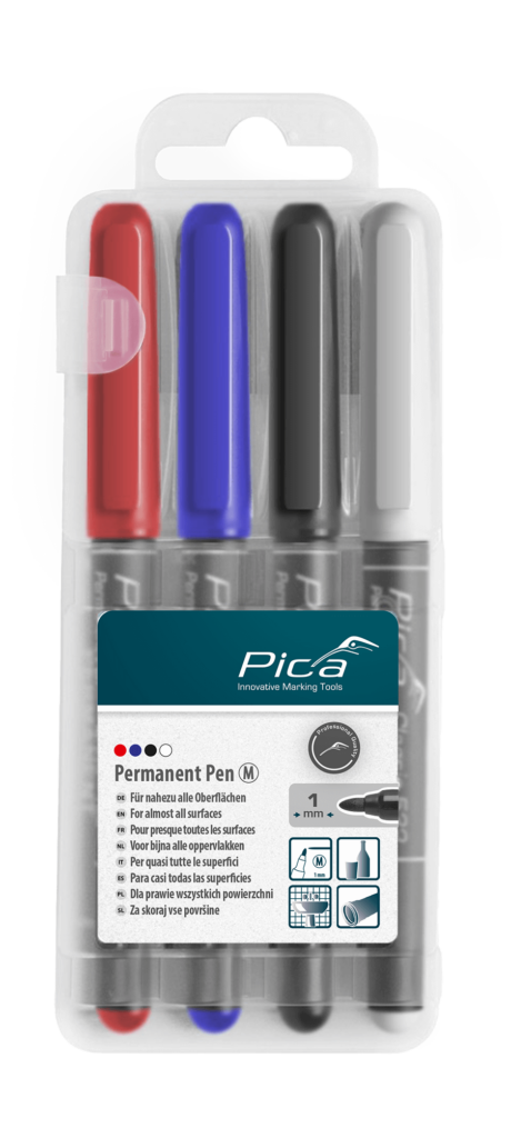 [PICA534-04] Pica Classic Medium Point-Pen 4pk Colours Red Blue Black White