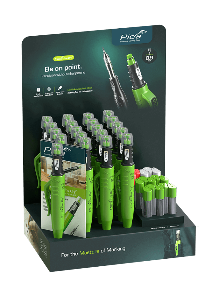 Pica Precise 0.9mm Fine-Dry Display (20 Pica Fine Markers & 15 Refill Sets)