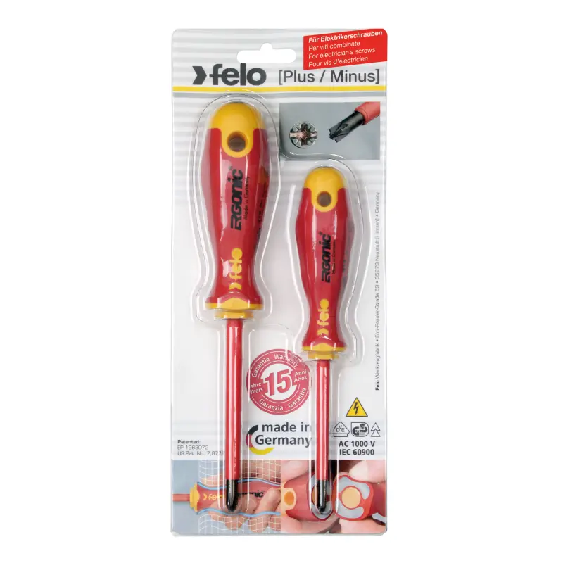 Felo 2pc Carded PZ1/PZ2 +/- VDE Screwdrivers