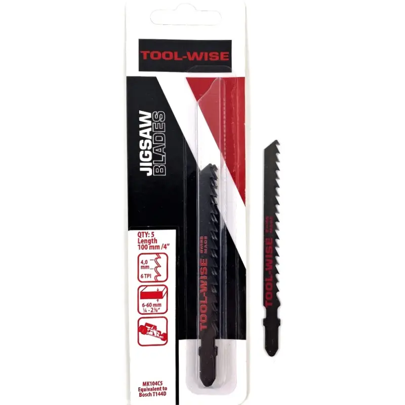 [PJW-MK104C5] PTI 100mm 6tpi CRV Jigsaw Blade T144D Pack 5