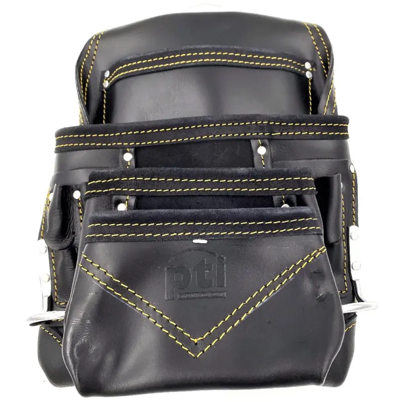 [PTI0110BLK] PTI Premium Black Leather Carpenter Pouch