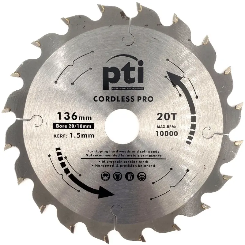 [PTI0630] PTI 136mm x 20T x 20/10mm Thin Kerf Saw Blade 1.5mm for Cordless Saws