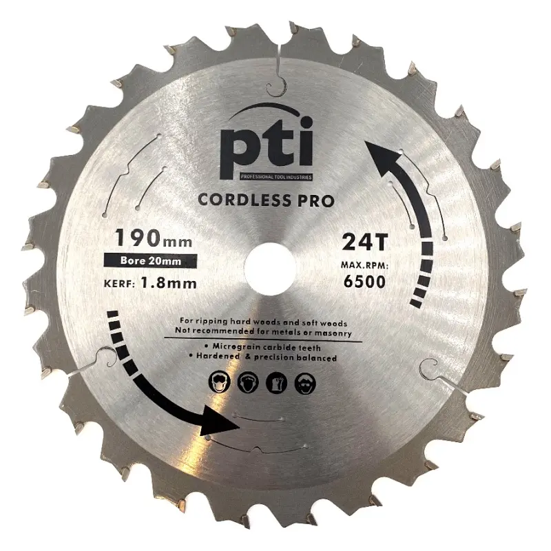 PTI 190mm x 24T x 20mm Thin Kerf Saw Blade 1.8mm for Cordless Saws