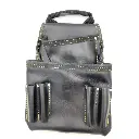 PTI Premium Black Leather Single Tool Pouch with 2 Pockets and 4 Tool Holder Slots