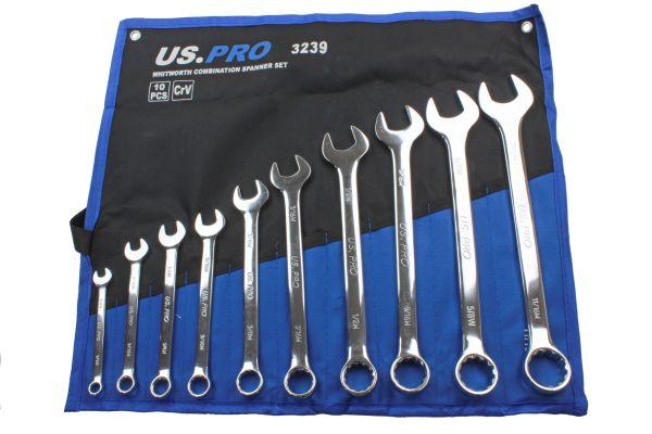 [BER3239] US PRO 10pm Whitworth Combination Spanner Set 1/8"-11/16"