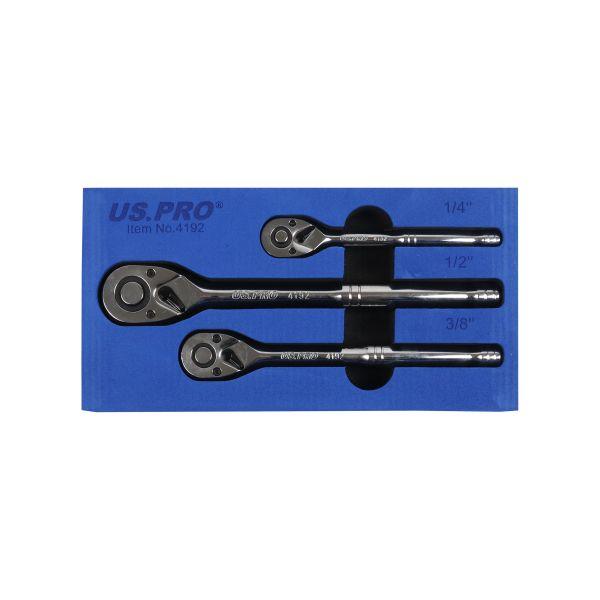 US PRO 3pc Ratchet Handle Set 1/4", 3/8", 1/2"