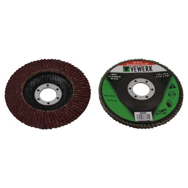 [BER8020] Vewerk Flap Discs 40 Grit Oxide 115x22.2mm