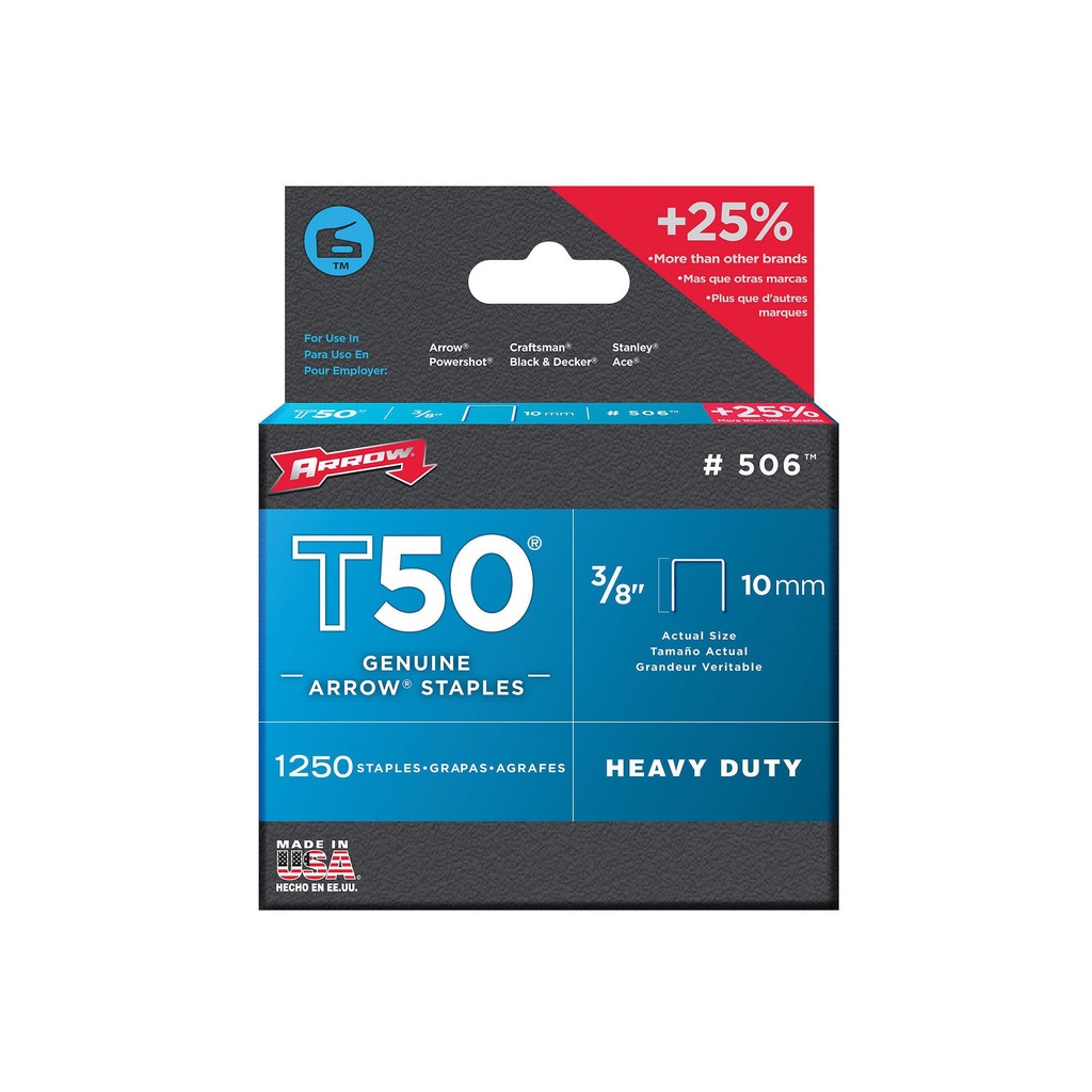 Arrow 50624 T50 3/8" - 10mm Staples PK1250