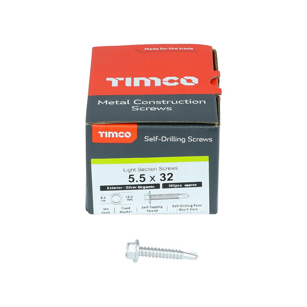 [SD-L32B] Timco Metal Construction Light Section Screws - Hex - Self-Drilling - Exterior - Silver Organic
5.5 x 32