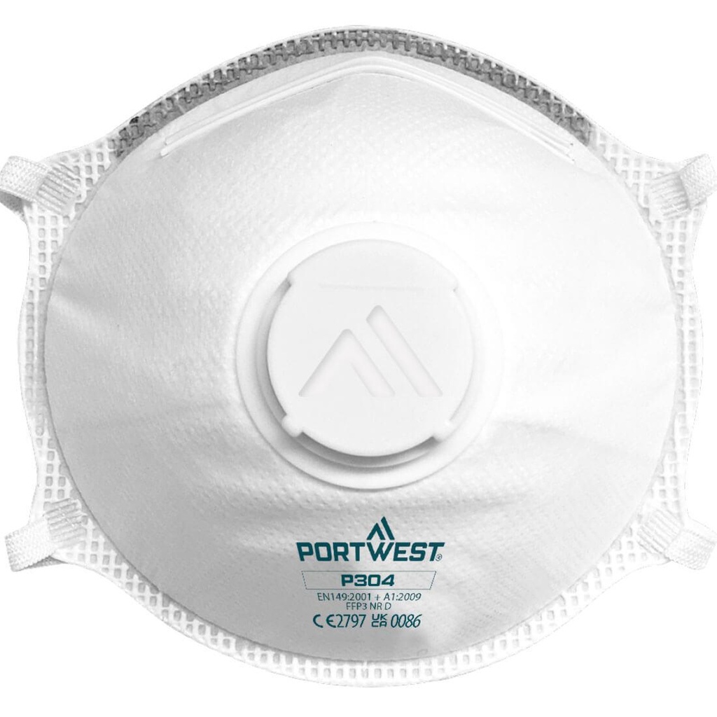 [NON-PWEST-P304WHR] Portwest White FFP3 Valved Dolomite Light Cup Respirator Masks Pack 5