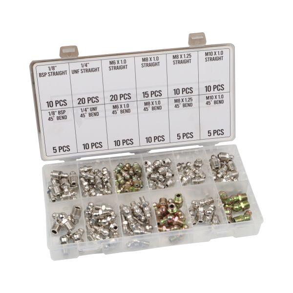 [BER9311] Resolut 130pc Assorted Grease Nipple Fittings Metric/Imperial