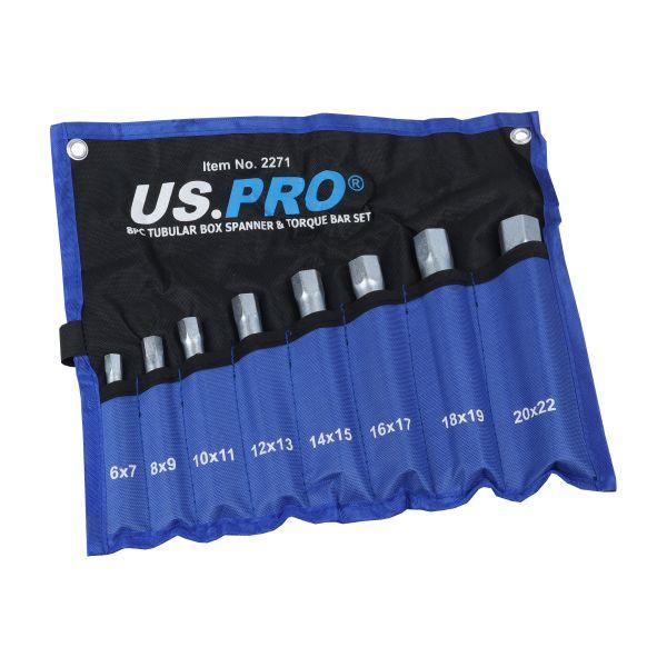 [BER2271] US PRO 8pc Tubular Box Spanner + Torque Bar Set