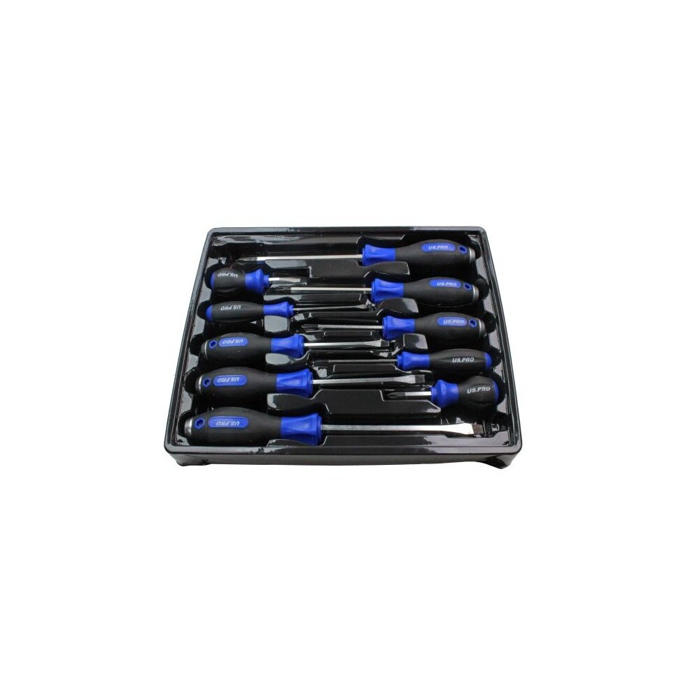 US PRO 10pc Screwdriver Set Phillips & Slotted with Magnetic Tip