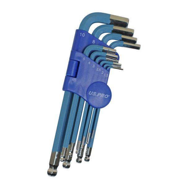 [BER1645] US PRO 10pc Coloured Long Metric Ball End Hex Key Set