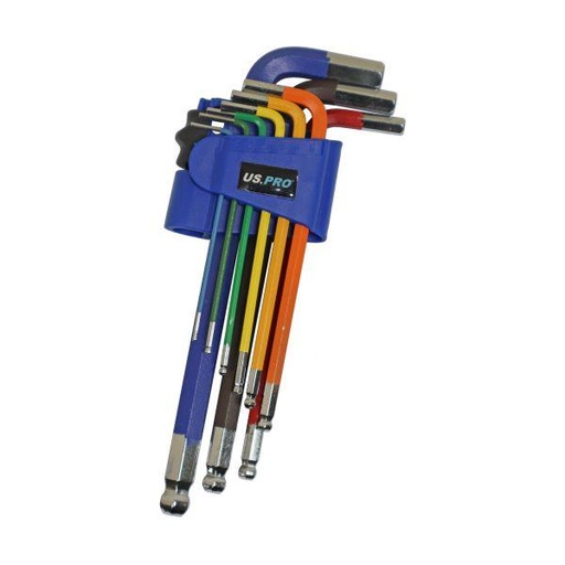 [BER1633] US Pro 9pc Multicoloured Metric Long Ball end Hex Key Set