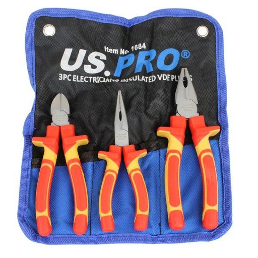 [BER1684] US PRO 3pc Electricians Insulated VDE Plier Set