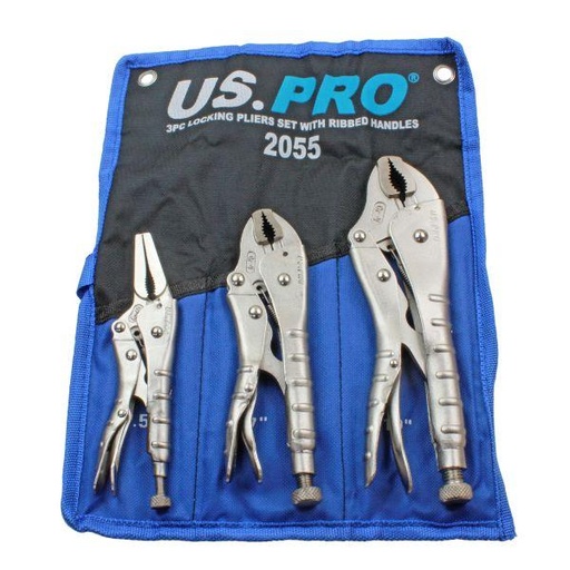 [BER2055] US PRO 3pc Locking Pliers Set Ribbed Handles