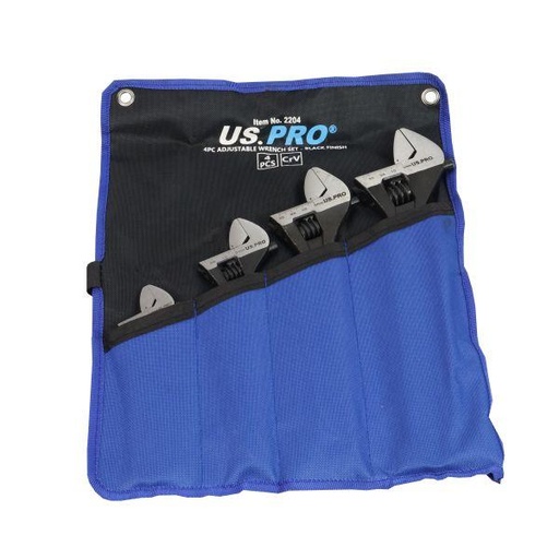 [BER2204] US PRO 4pc Adjustable Wrench Set Black Finish