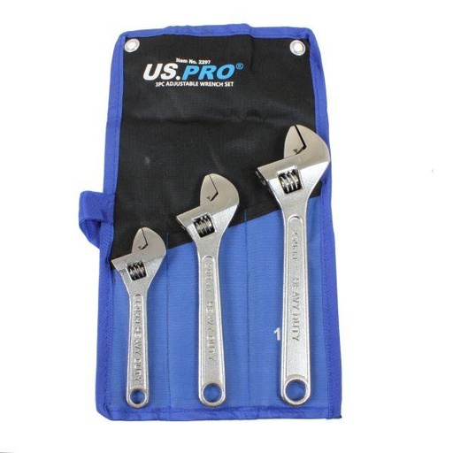 [BER2297] US PRO 3pc Adjustable Wrench Set Chrome Finish