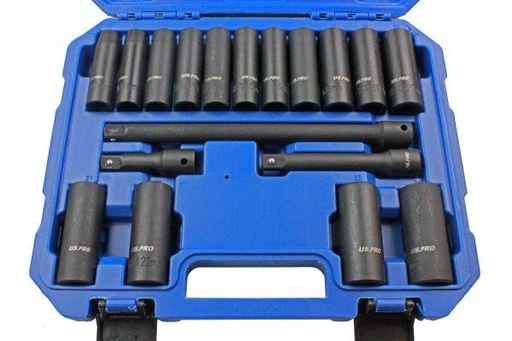 [BER3428] US PRO 18pc 1/2" Drive Deep Impact Socket & Extension Set 10-24mm