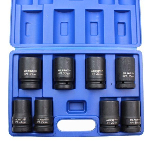 [BER3509] US PRO 8pc 1" Drive Deep Impact Sockets Metric 24-38mm
