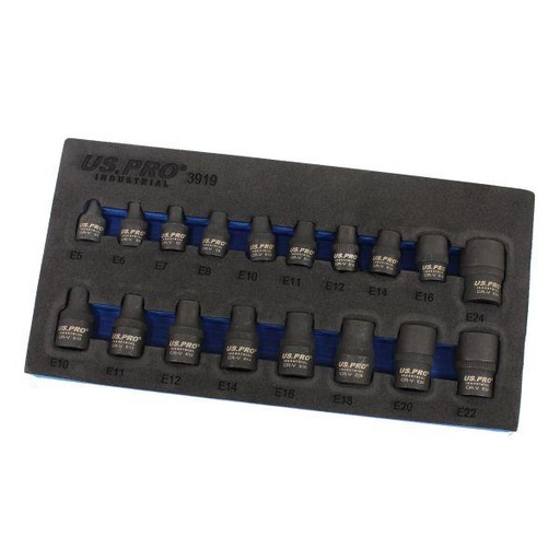[BER3919] 18pc 3/8" 1/2" Drive Impact E Torx Socket Set