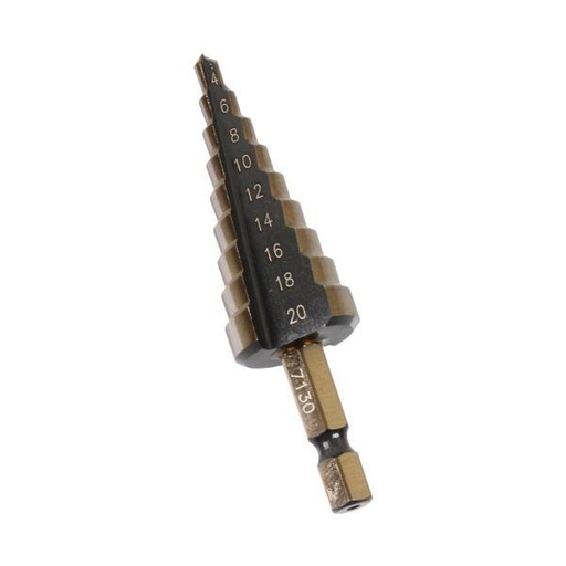 [BER7130] US PRO Step Drill 4-20mm HSS-G+ 1/4" Hex Shank