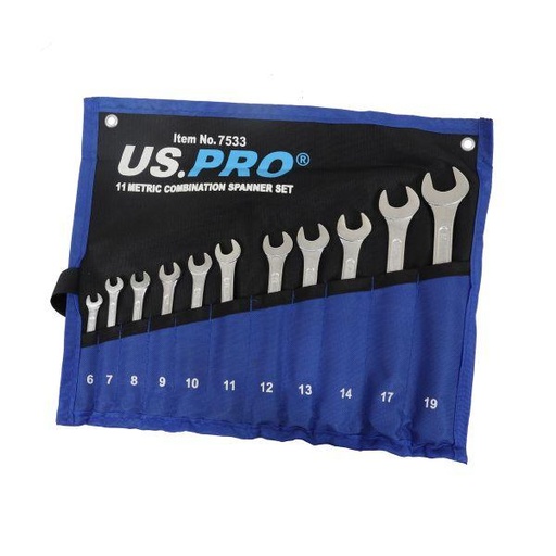 [BER7533] US PRO 11PC METRIC COMBINATION SPANNER SET 6-19MM