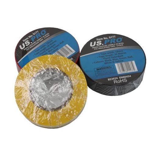 [BER9177] 6pk 19mm X 20m INSULATION TAPE Colours
