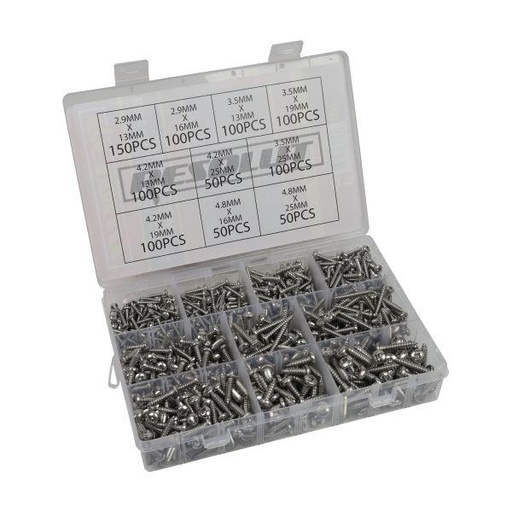 [BER9232] 900PC ASSTD POZI PAN HEAD SELF TAPPING SCREWS A2