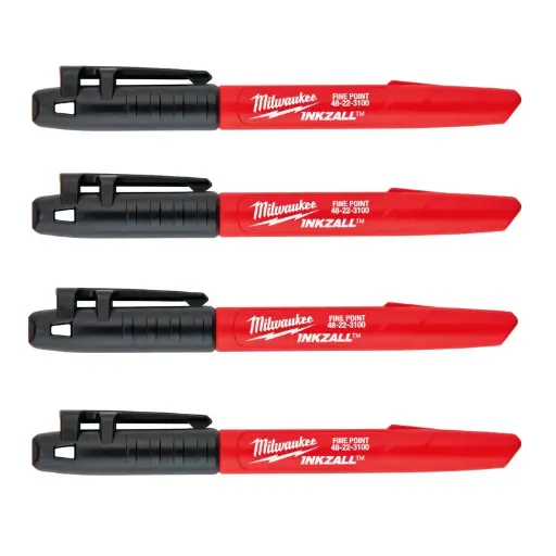 [MIL48223104] Milwaukee Inkzall Black Fine Markers 4 Pack